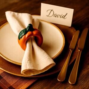 Vintage 1990s Hand-Painted Pumpkin Napkin Rings (Set of 4) w/ Box